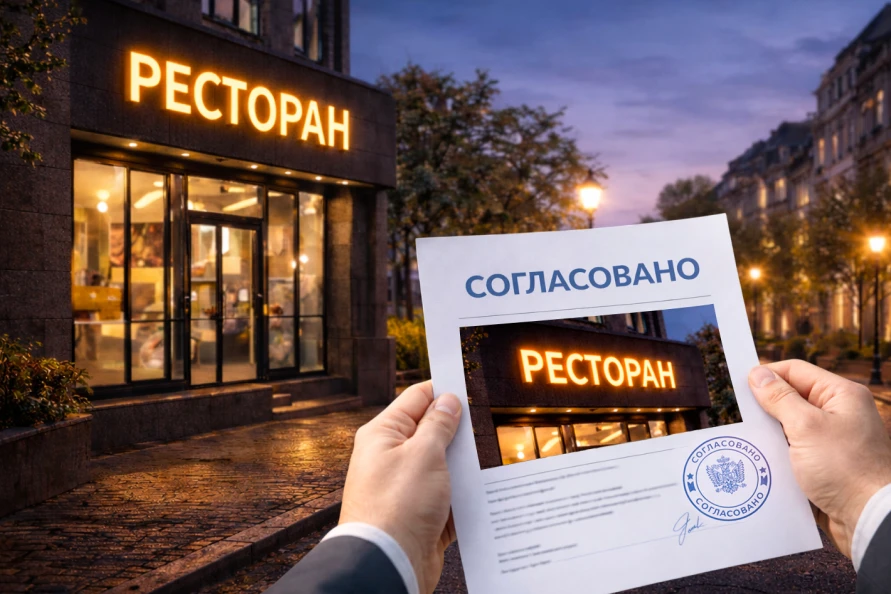 Согласованная вывеска на фасаде