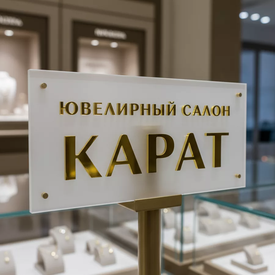 Табличка на молочном акриле с золотыми буквами